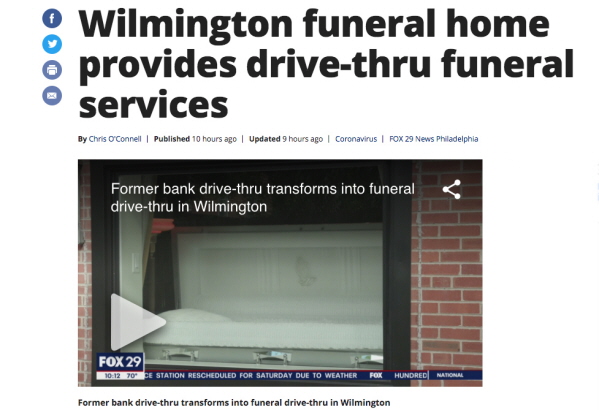 Fox29 News coverage of Evan W. Smith Funeral Services drive-thru funeral services.