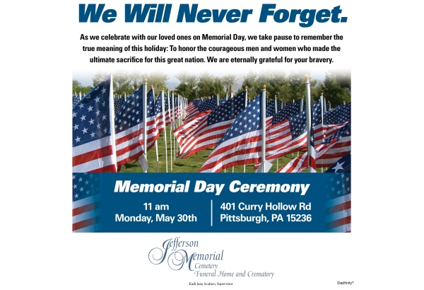 2022 Memorial Day, Monday, May 20, 2022 at 11 AM