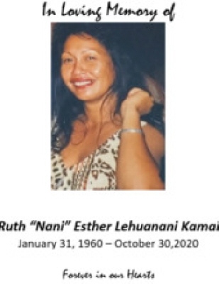 Ruth Esther Lehuanani Kamai Obituary