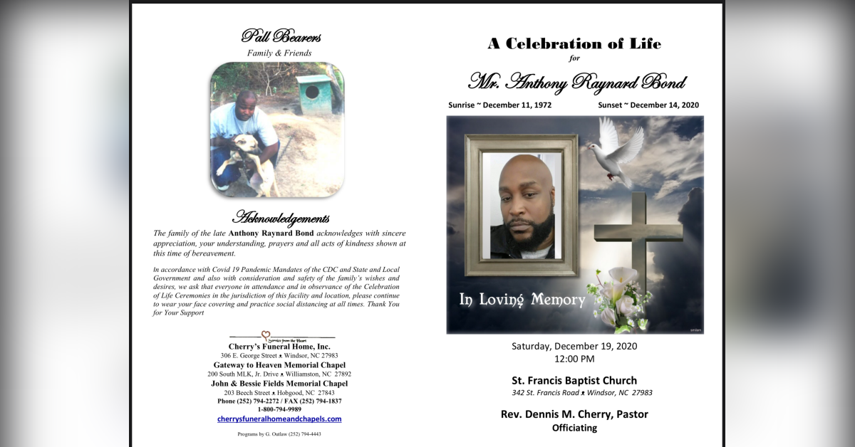 Obituary information for Anthony Raynard Bond