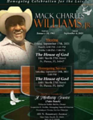 Mack Charles Williams, Jr. West Palm Beach, Florida Obituary