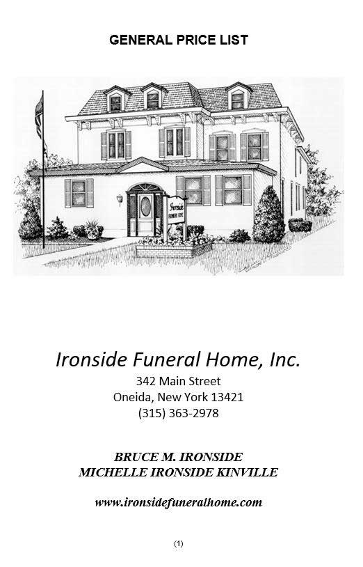 General Price List Ironside Funeral Home Inc