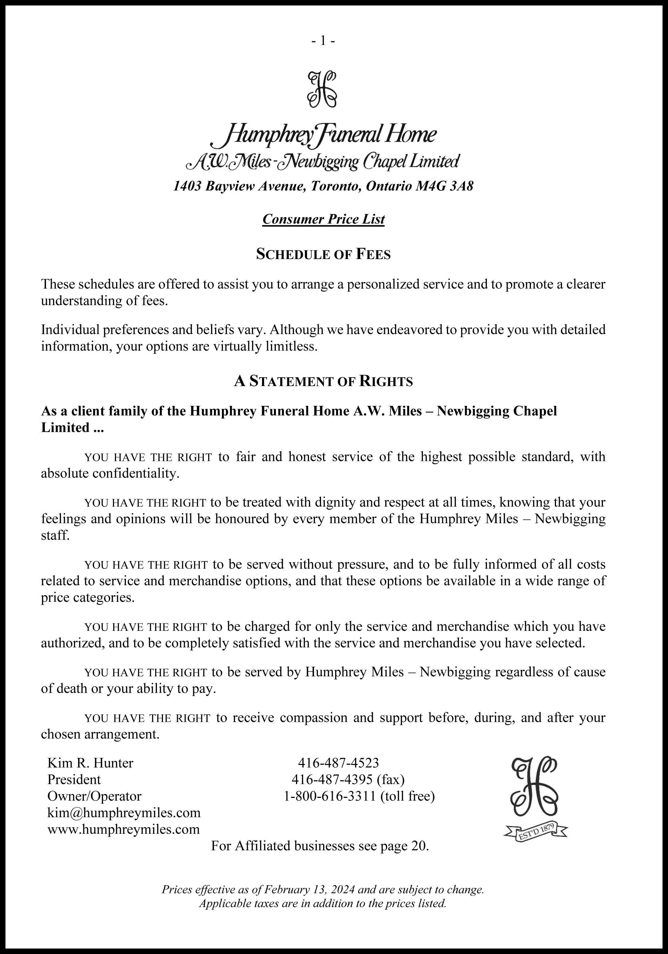 Our Services/Price List | Humphrey Funeral Home A.W. Mile...