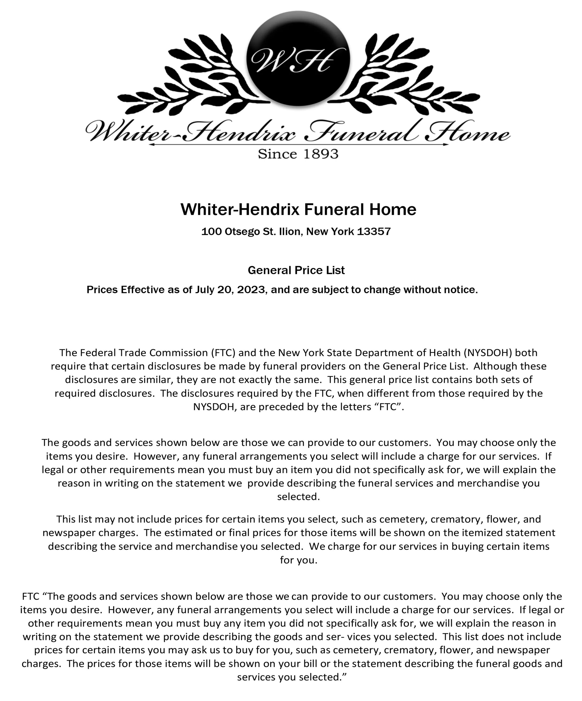 WhiterHendrix Funeral Home Illion, NY