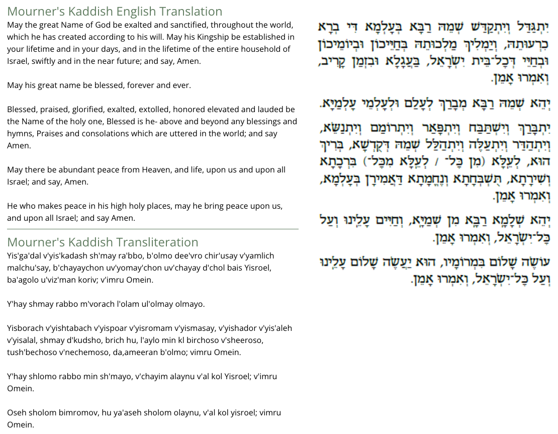 Mourner s Kaddish 23rd Psalm